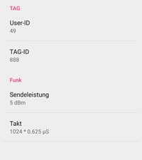 HighTAG™ BLE APP - Einstellungen